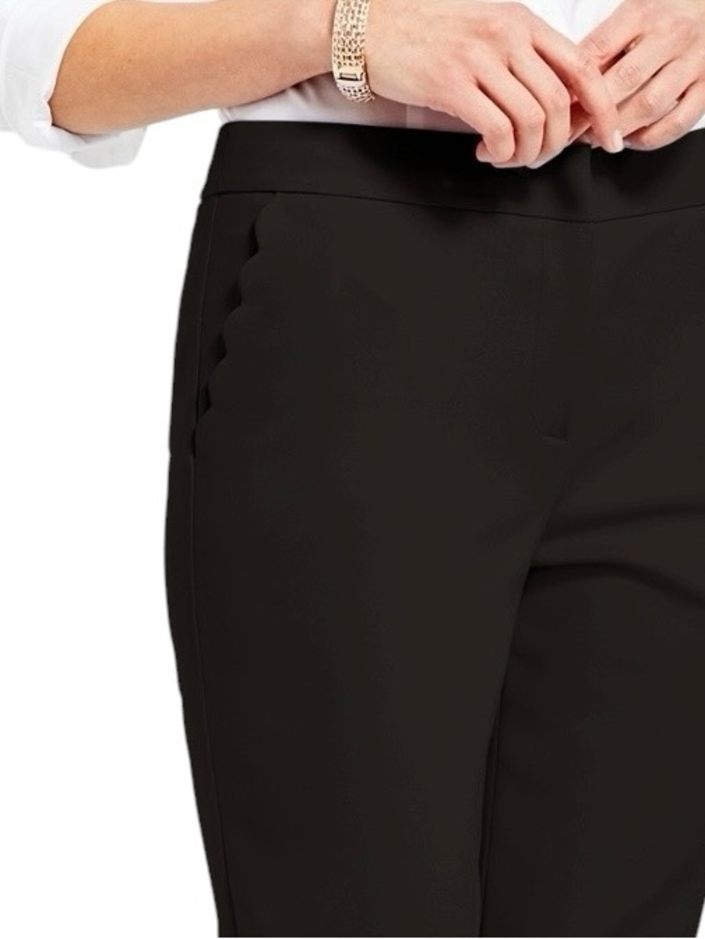 Talbots Scalloped Pocket Slim Ankle Pants 6 Black